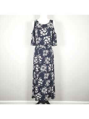 American Living Navy Blue Floral Cold Shoulder Maxi Dress Size 10